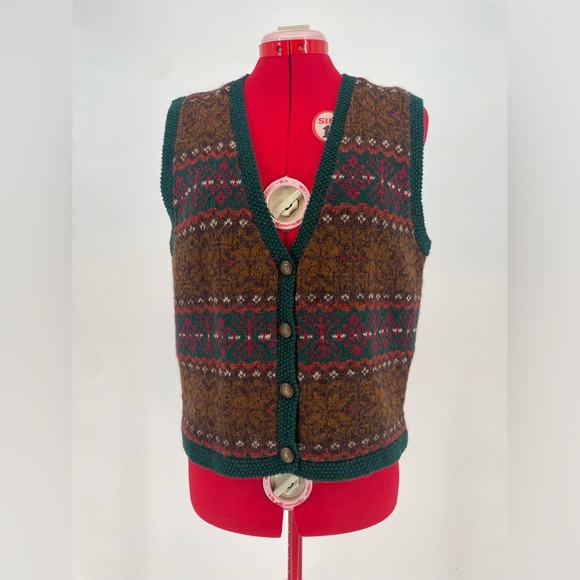 Vintage Lord & Taylor Wool Holiday Patterned Sweater Like Festive Vest - Picture 3 of 11